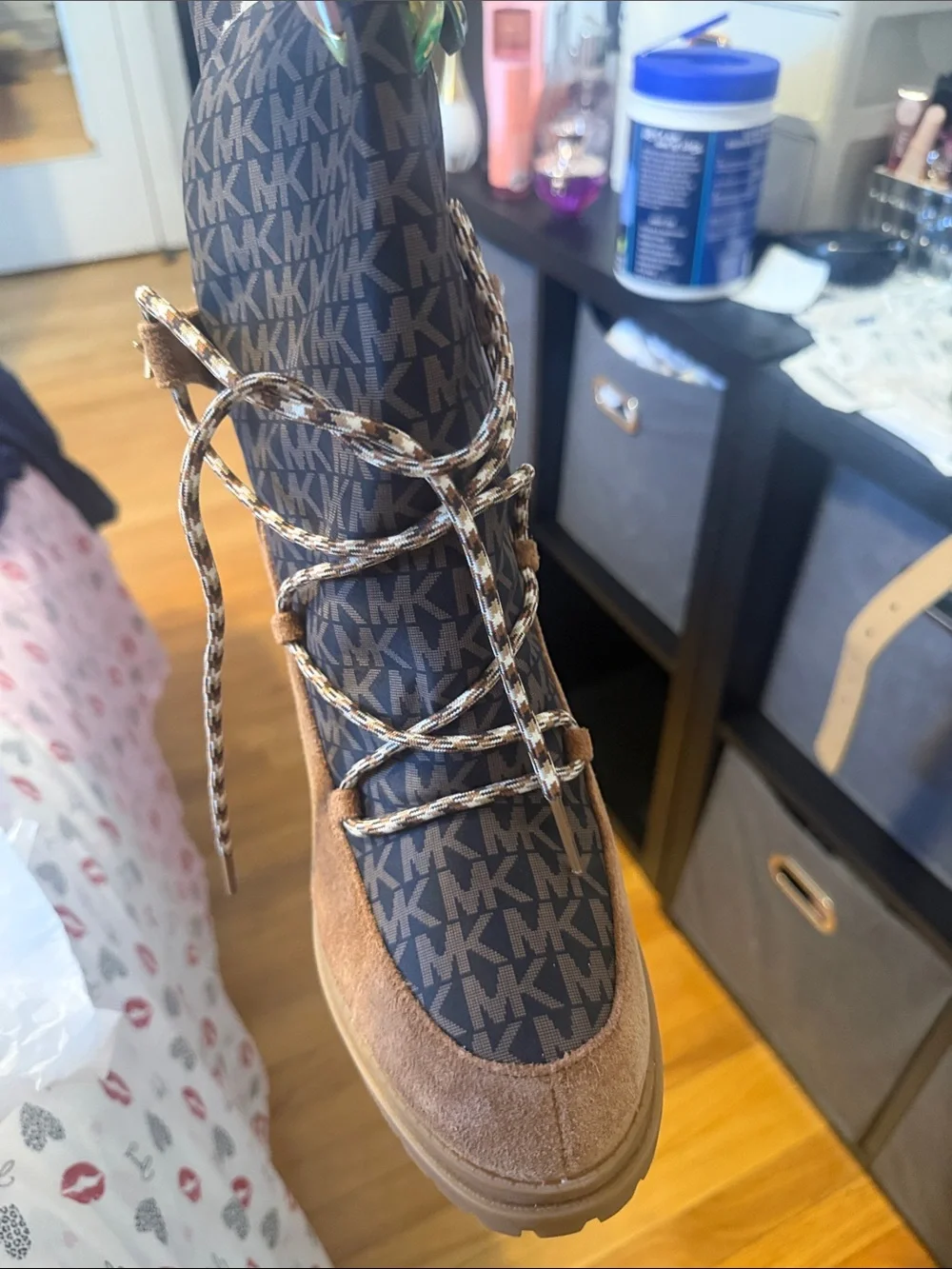 Michael Kors Brown Suede Logo Lace-Up Block Heel Boot